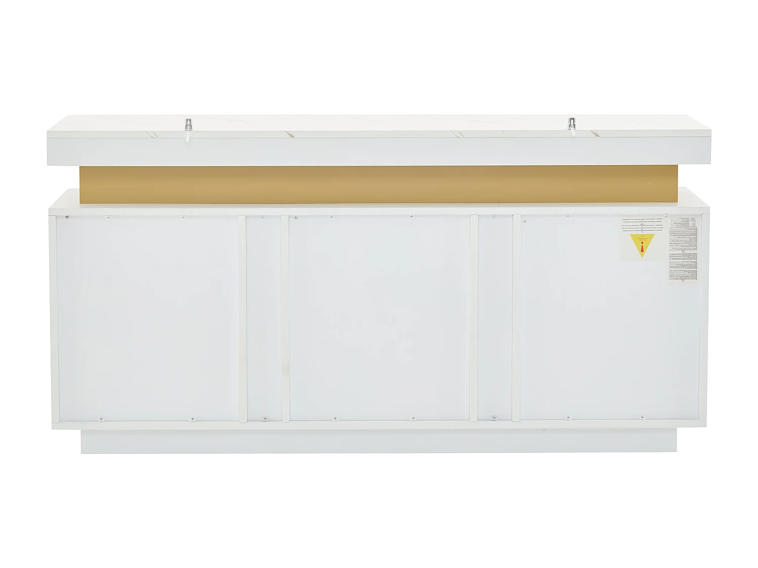 Buffet 140x38x70 cm avec 3 portes - plan de travail en marbre imitation et étagères réglables - bois - blanc