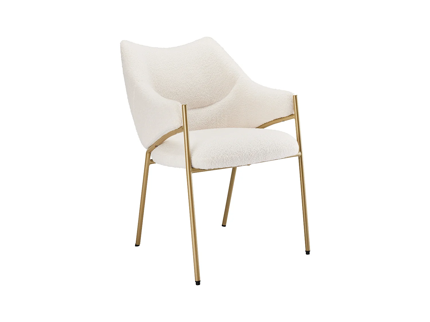 Chaise à manger en sherpa avec avec dossier rembourré et accoudoirs - pieds réglables - beige