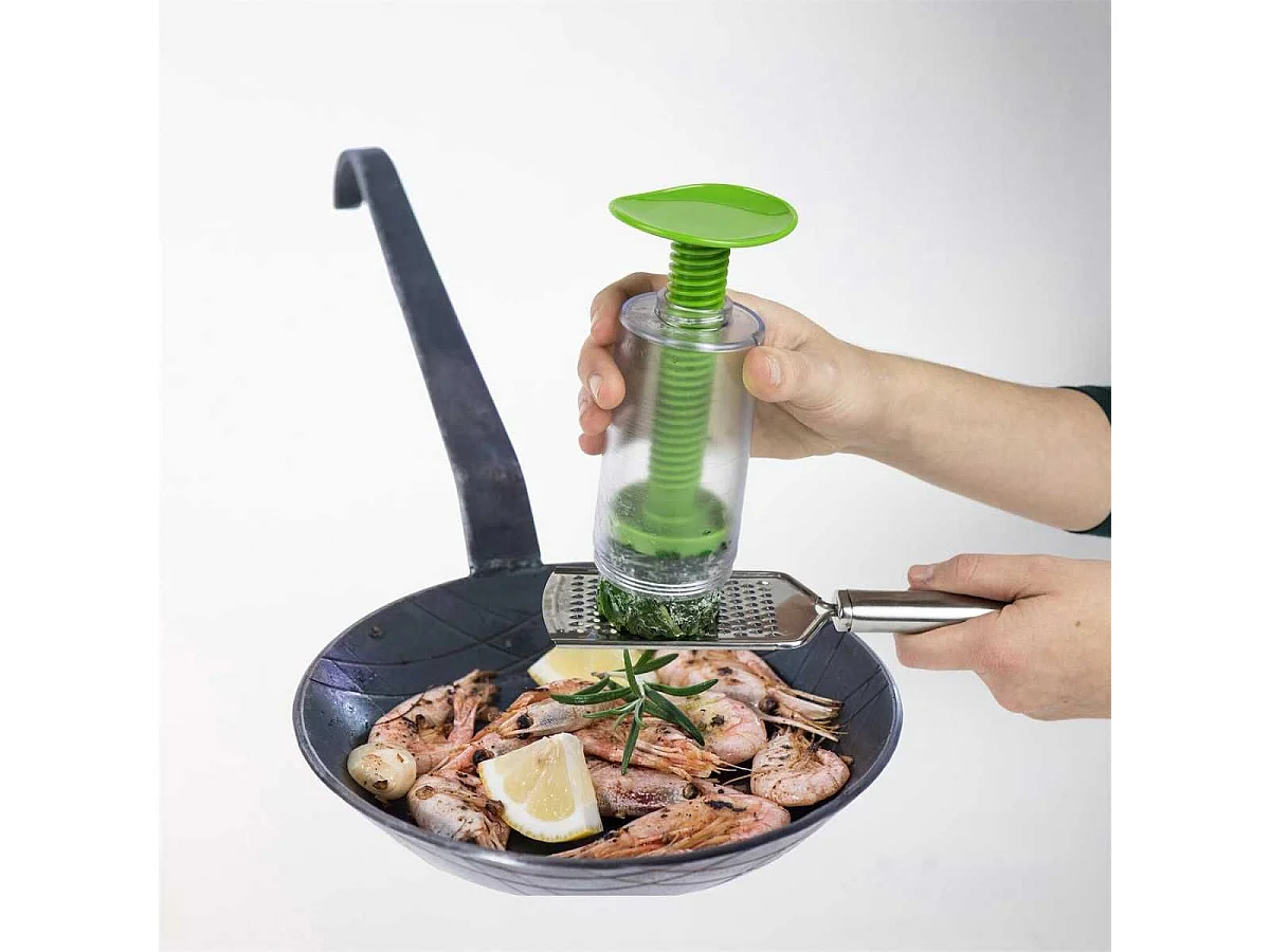 Moulin distributeur à herbe aromatiques en plastique vert et transparent