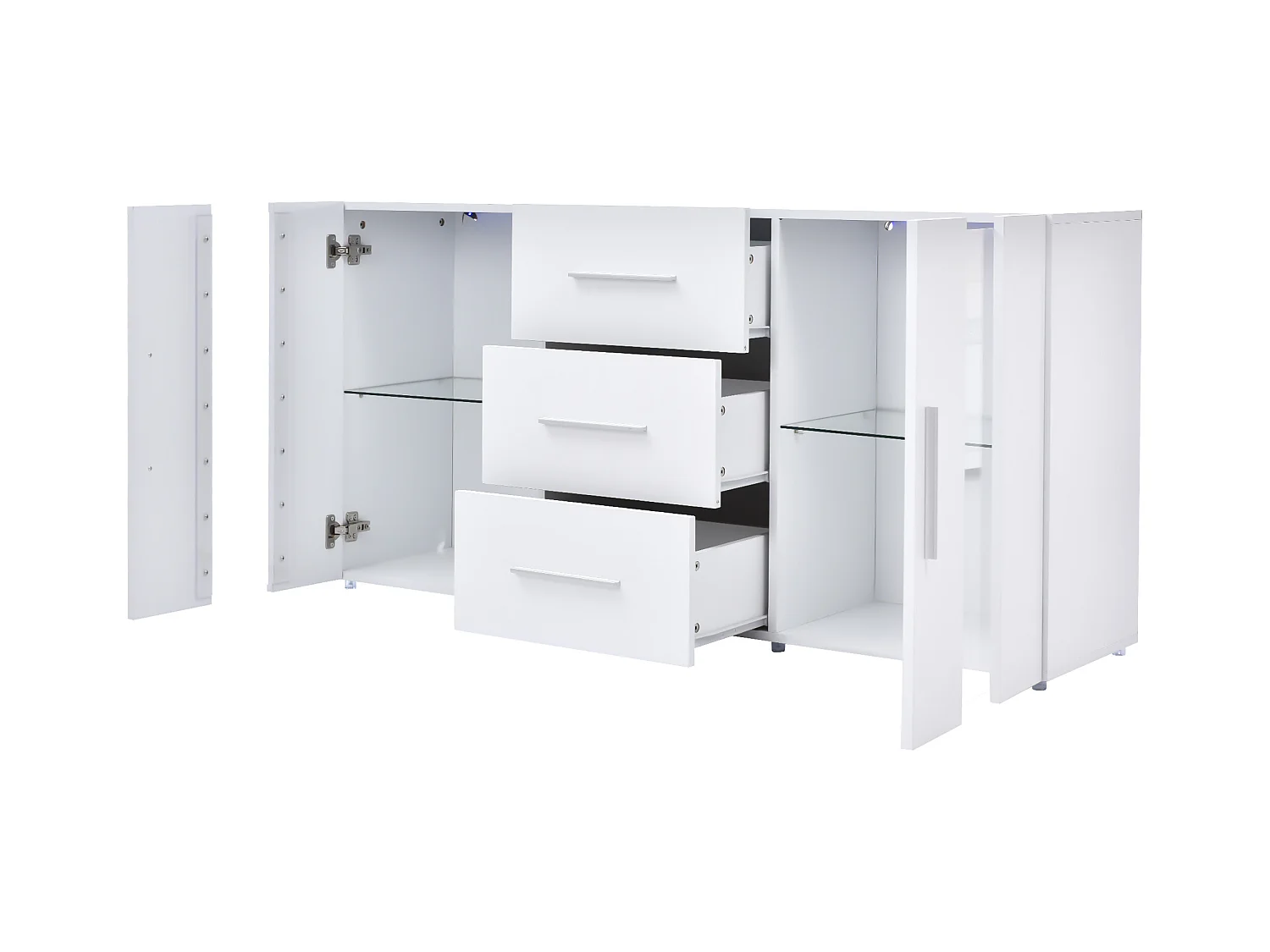 Buffet 140x35x72 cm LED avec 2 portes 3 tiroirs - meuble de rangement - bois - blanc