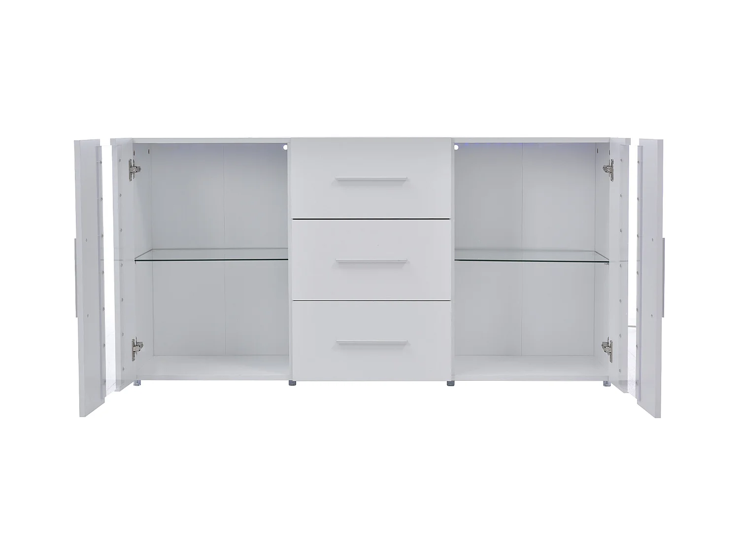 Buffet 140x35x72 cm LED avec 2 portes 3 tiroirs - meuble de rangement - bois - blanc