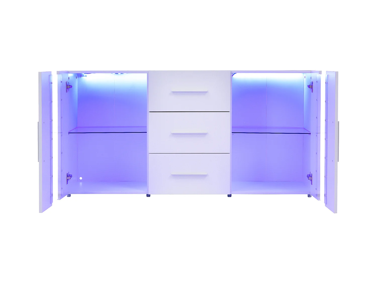 Buffet 140x35x72 cm LED avec 2 portes 3 tiroirs - meuble de rangement - bois - blanc