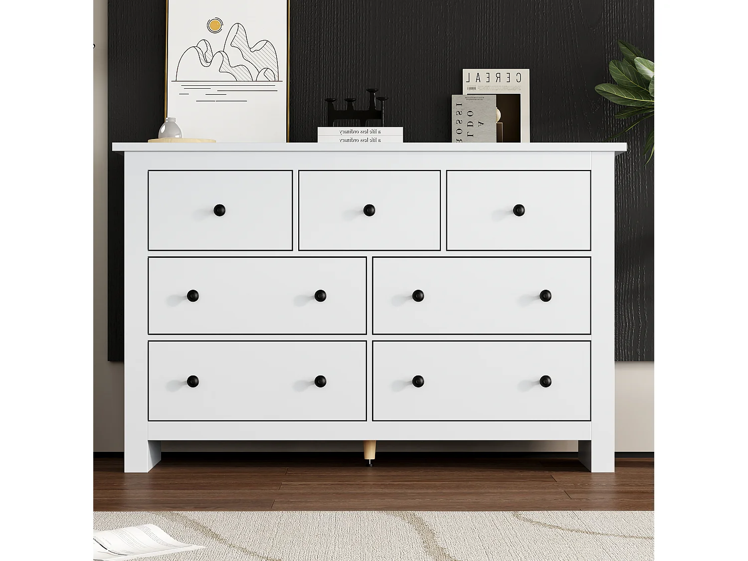 Ladekast met 7 laden - opbergmeubel - houten dressoir - wit (152x40x88,5 cm)