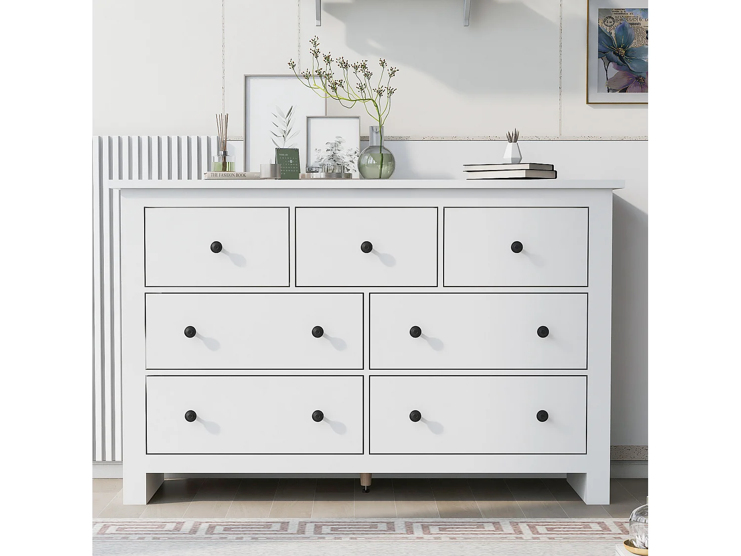 Ladekast met 7 laden - opbergmeubel - houten dressoir - wit (152x40x88,5 cm)