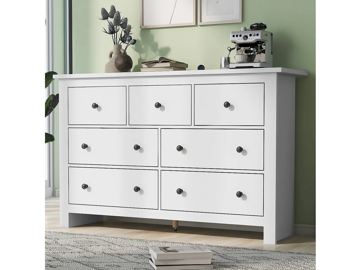 Ladekast met 7 laden - opbergmeubel - houten dressoir - wit (152x40x88,5 cm)