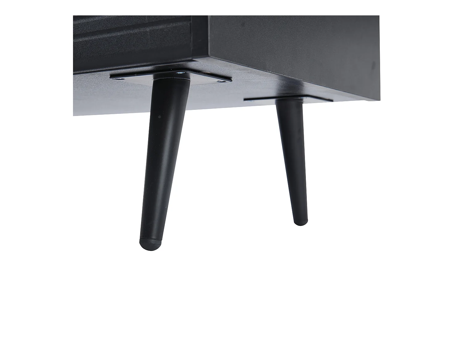 Meuble TV 176x38x30 cm LED salon avec 2 portes 2 tiroirs et rangement - pieds en bois - verre décoratif - noir