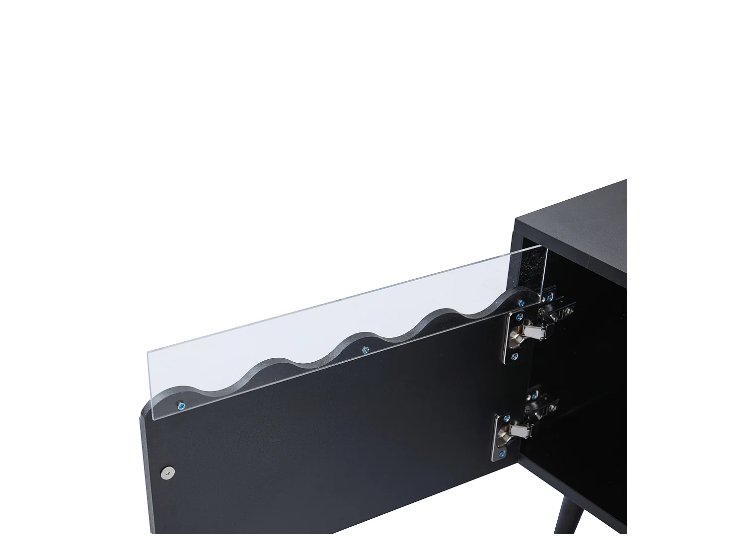 Meuble TV 176x38x30 cm LED salon avec 2 portes 2 tiroirs et rangement - pieds en bois - verre décoratif - noir