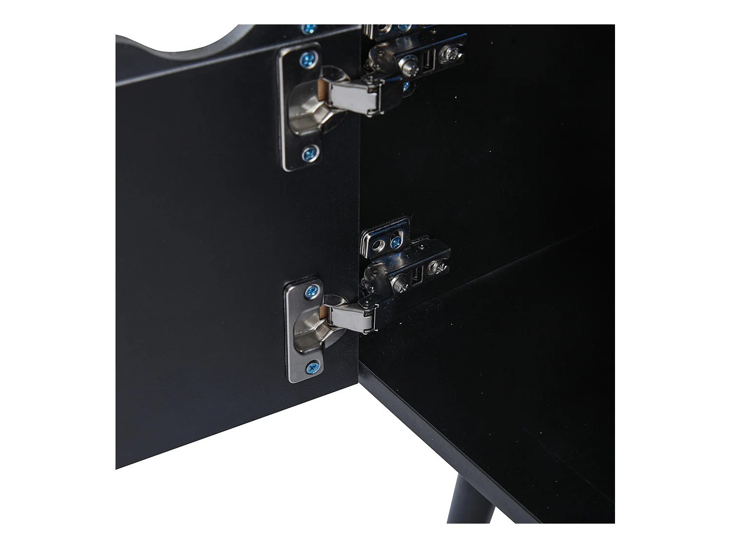 Meuble TV 176x38x30 cm LED salon avec 2 portes 2 tiroirs et rangement - pieds en bois - verre décoratif - noir