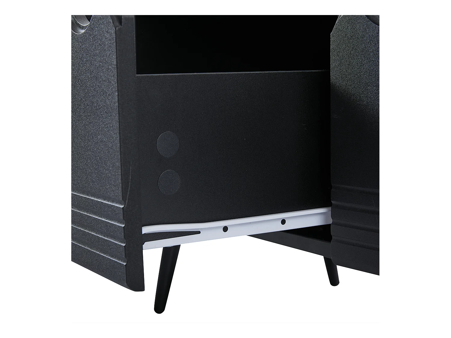 Meuble TV 176x38x30 cm LED salon avec 2 portes 2 tiroirs et rangement - pieds en bois - verre décoratif - noir