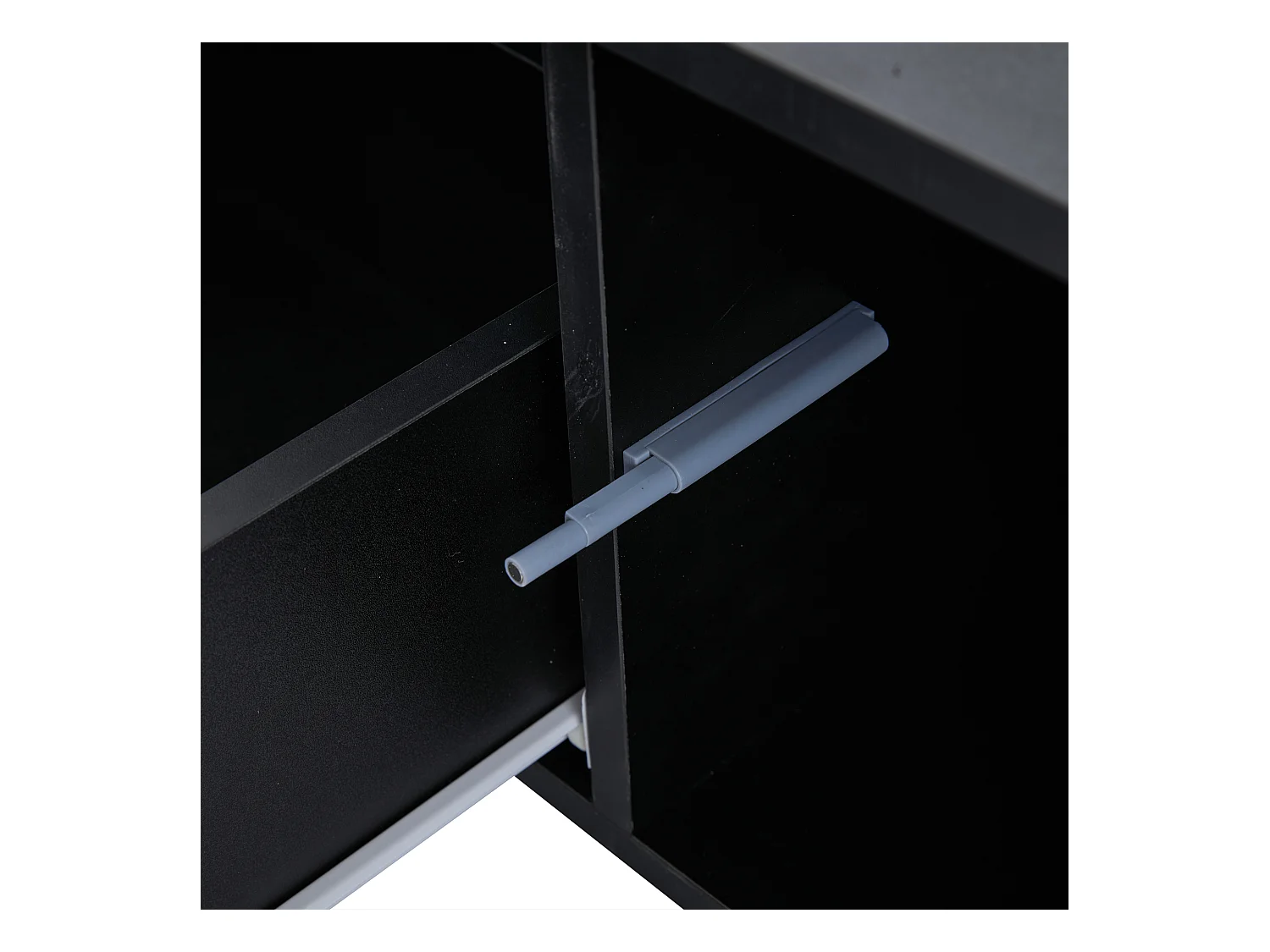 Meuble TV 176x38x30 cm LED salon avec 2 portes 2 tiroirs et rangement - pieds en bois - verre décoratif - noir