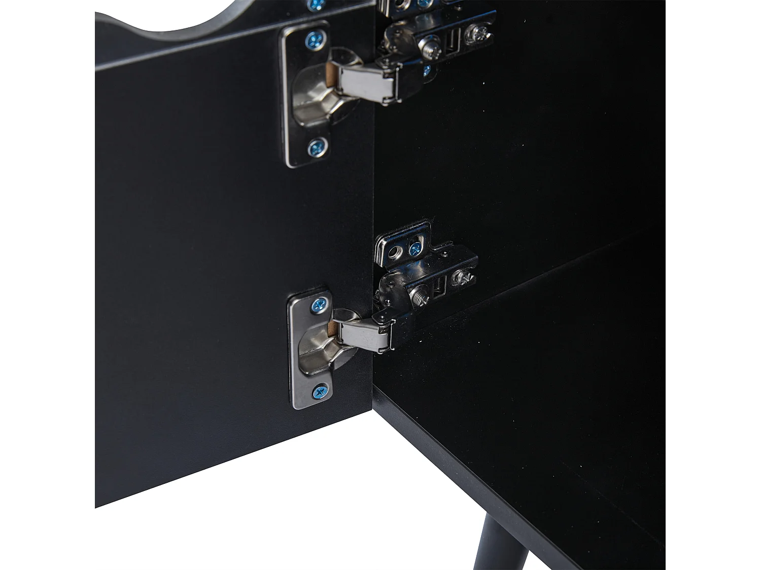 LED TV-meubel voor woonkamer met 2 deuren, 2 lades en opbergruimte - houten poten - decoratief glas - zwart (176x38x30 cm)