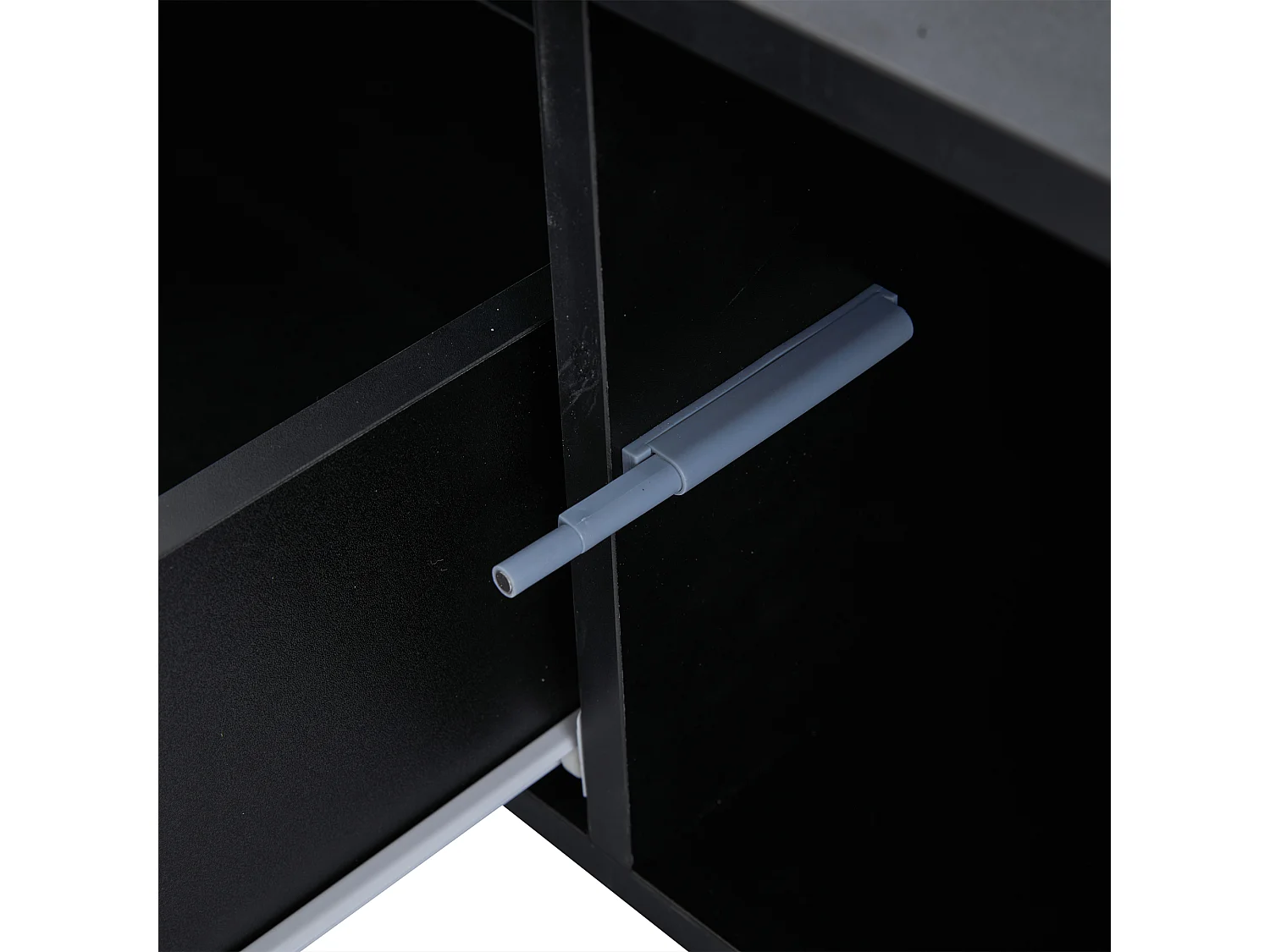 LED TV-meubel voor woonkamer met 2 deuren, 2 lades en opbergruimte - houten poten - decoratief glas - zwart (176x38x30 cm)