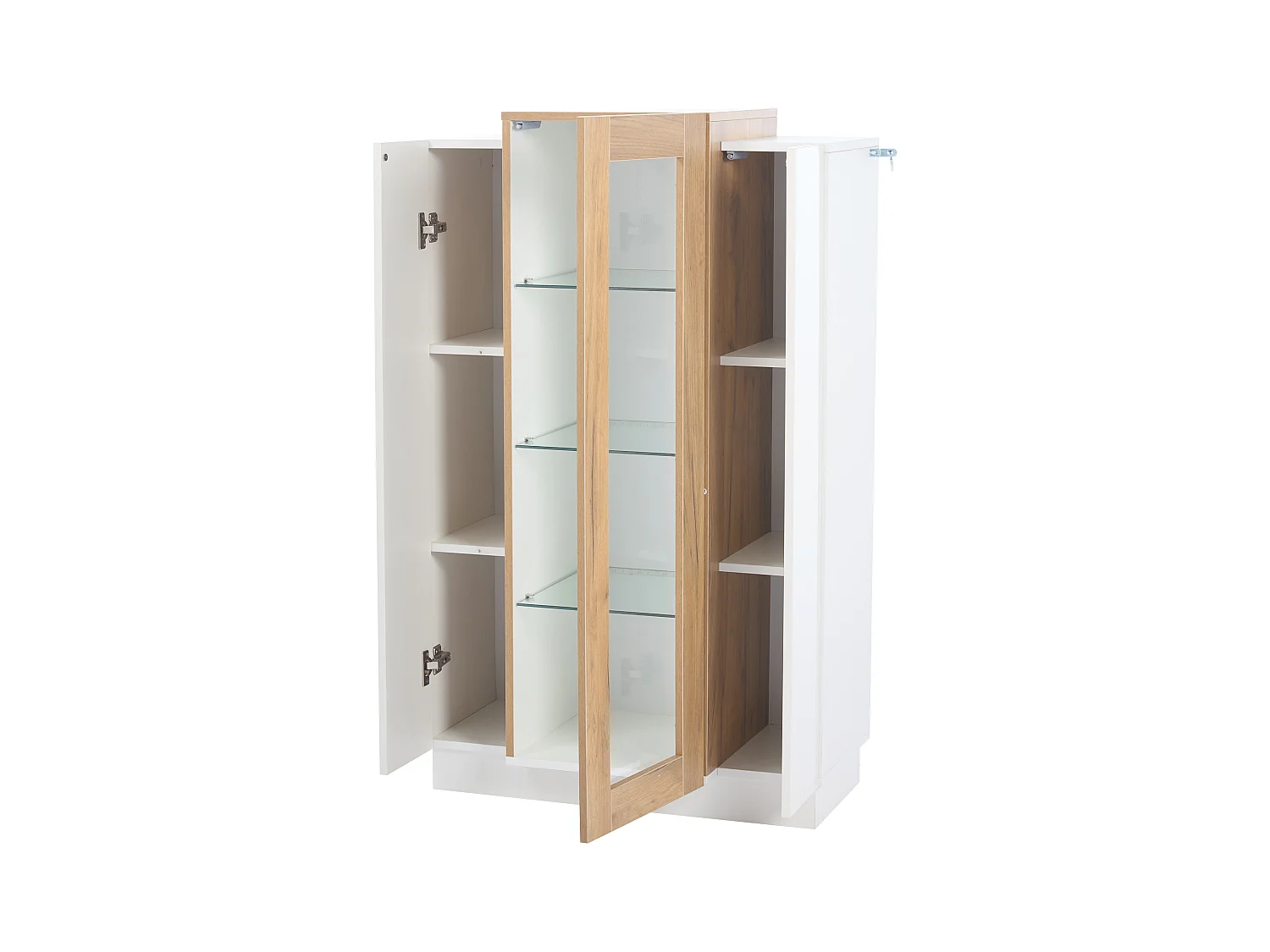 LED vitrinekast met 3 deuren en opbergruimte - dressoir met glazen planken - hout - wit (74x40x120 cm)