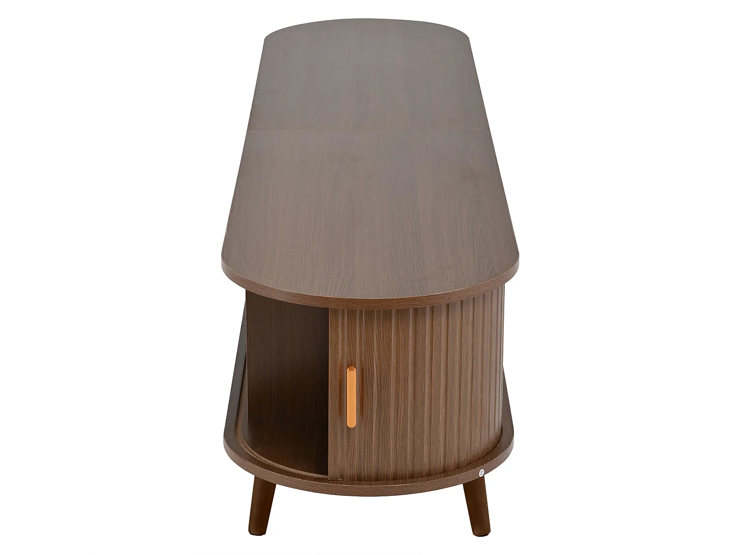 Meuble tv 175x40x42cm avec 2 tiroirs et rangement ouvert - plateau ovale mdf - noyer