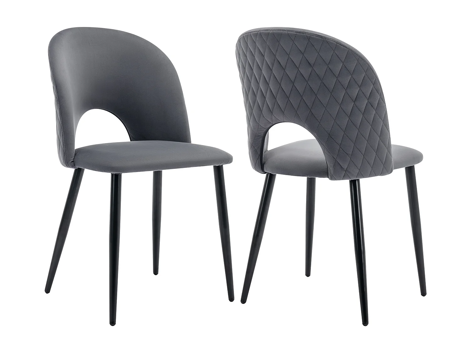 Lot de 2 chaises à manger en velours avec dossier rembourré - pieds métalliques réglables noir - gris