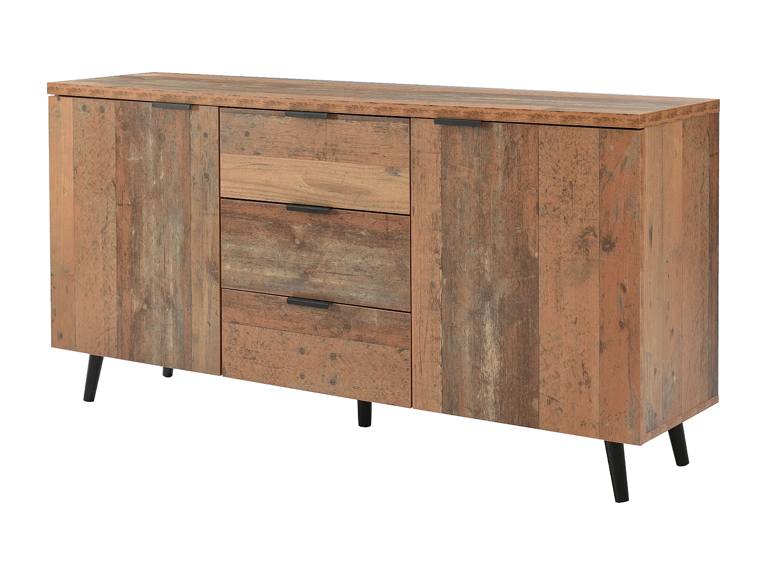 Buffet 140x35x70 cm avec 2 portes 3 tiroirs de rangement - étagères réglables - bois - marron