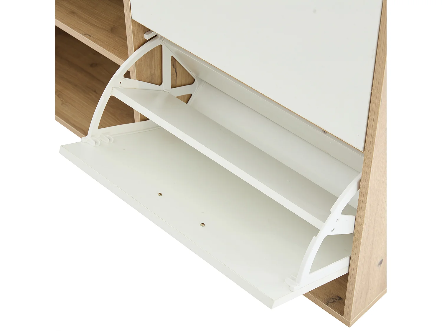 Cabina armadio ingresso con specchio + 1 cassetto + scarpiera + ganci - legno - bianco + legno naturale (100x38,5x190 cm)