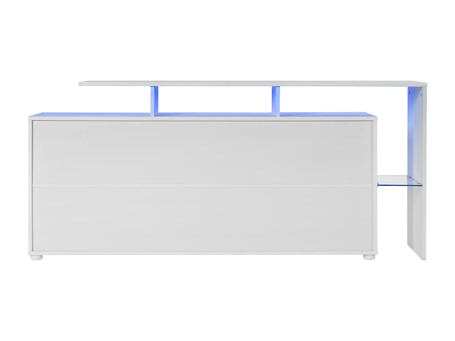 LED eetkamer dressoir met 2 deuren en 4 laden - open opbergruimte en glazen planken - hout - wit (160x35x72 cm)