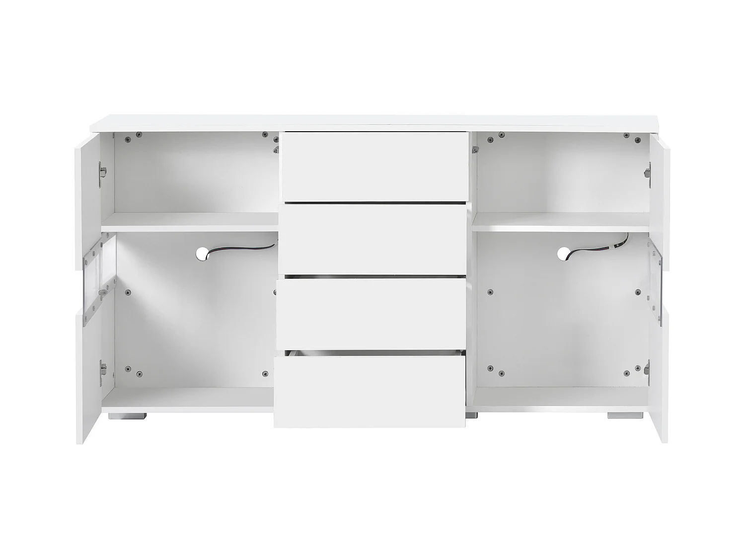 Buffet 140x35x72 cm LED avec 2 portes 4 tiroirs - meuble de rangement - bois - blanc