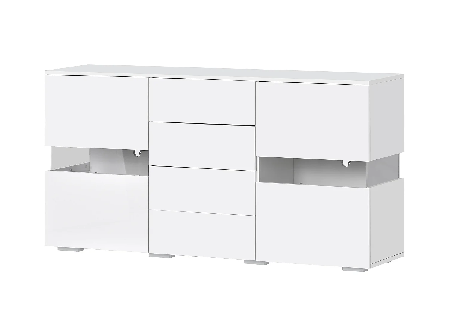 Buffet 140x35x72 cm LED avec 2 portes 4 tiroirs - meuble de rangement - bois - blanc