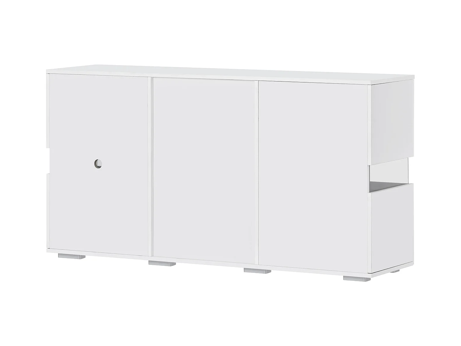 Buffet 140x35x72 cm LED avec 2 portes 4 tiroirs - meuble de rangement - bois - blanc