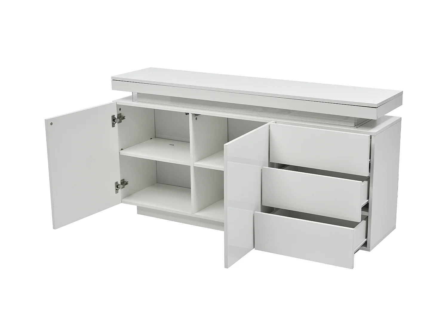 Buffet 140x35x72.5 cm salle à manger LED avec 2 portes 3 tiroirs - meuble de rangement - bois - blanc
