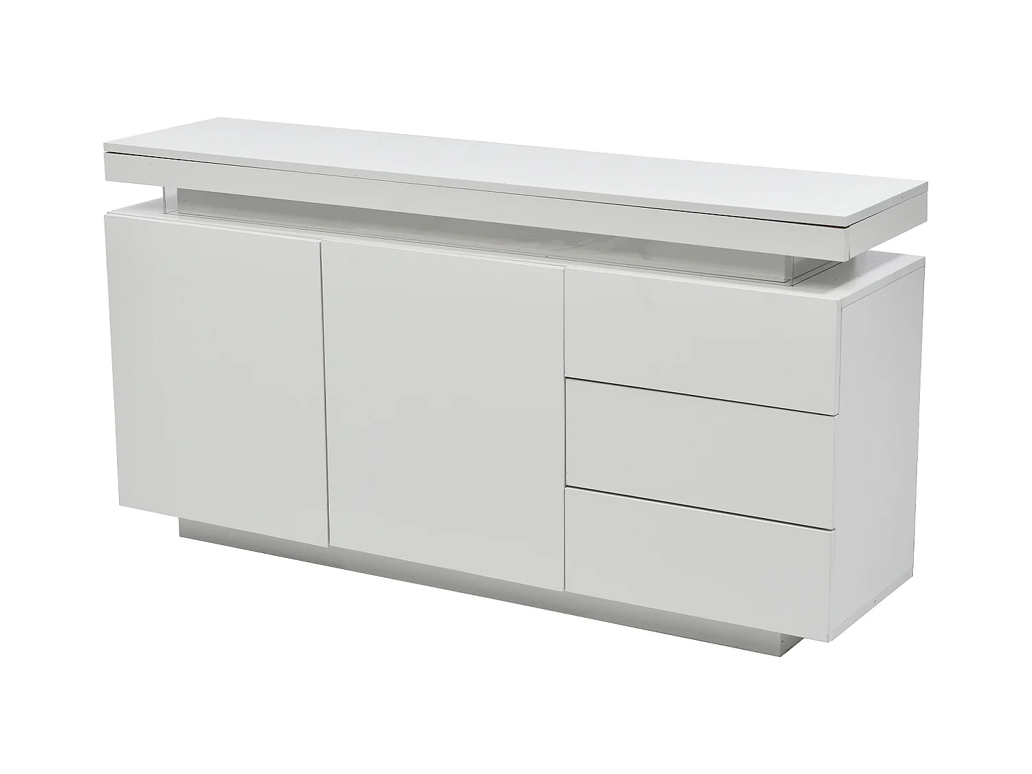 Buffet 140x35x72.5 cm salle à manger LED avec 2 portes 3 tiroirs - meuble de rangement - bois - blanc