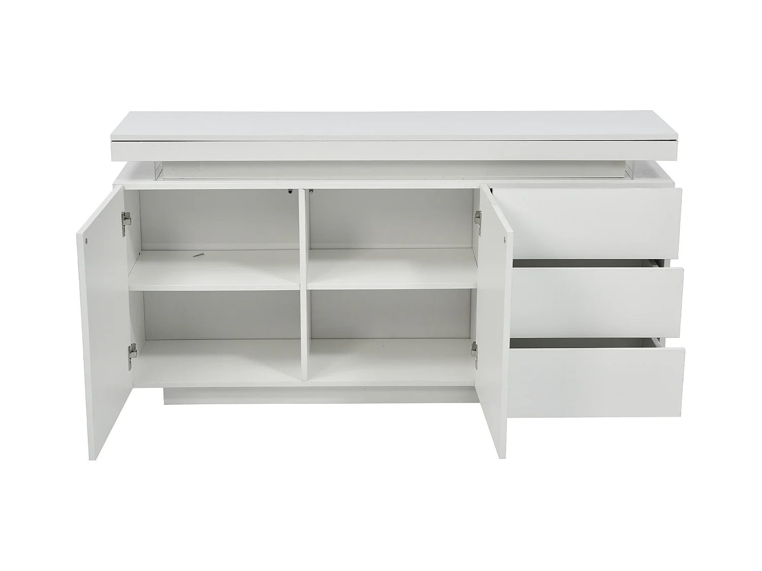 Buffet 140x35x72.5 cm salle à manger LED avec 2 portes 3 tiroirs - meuble de rangement - bois - blanc