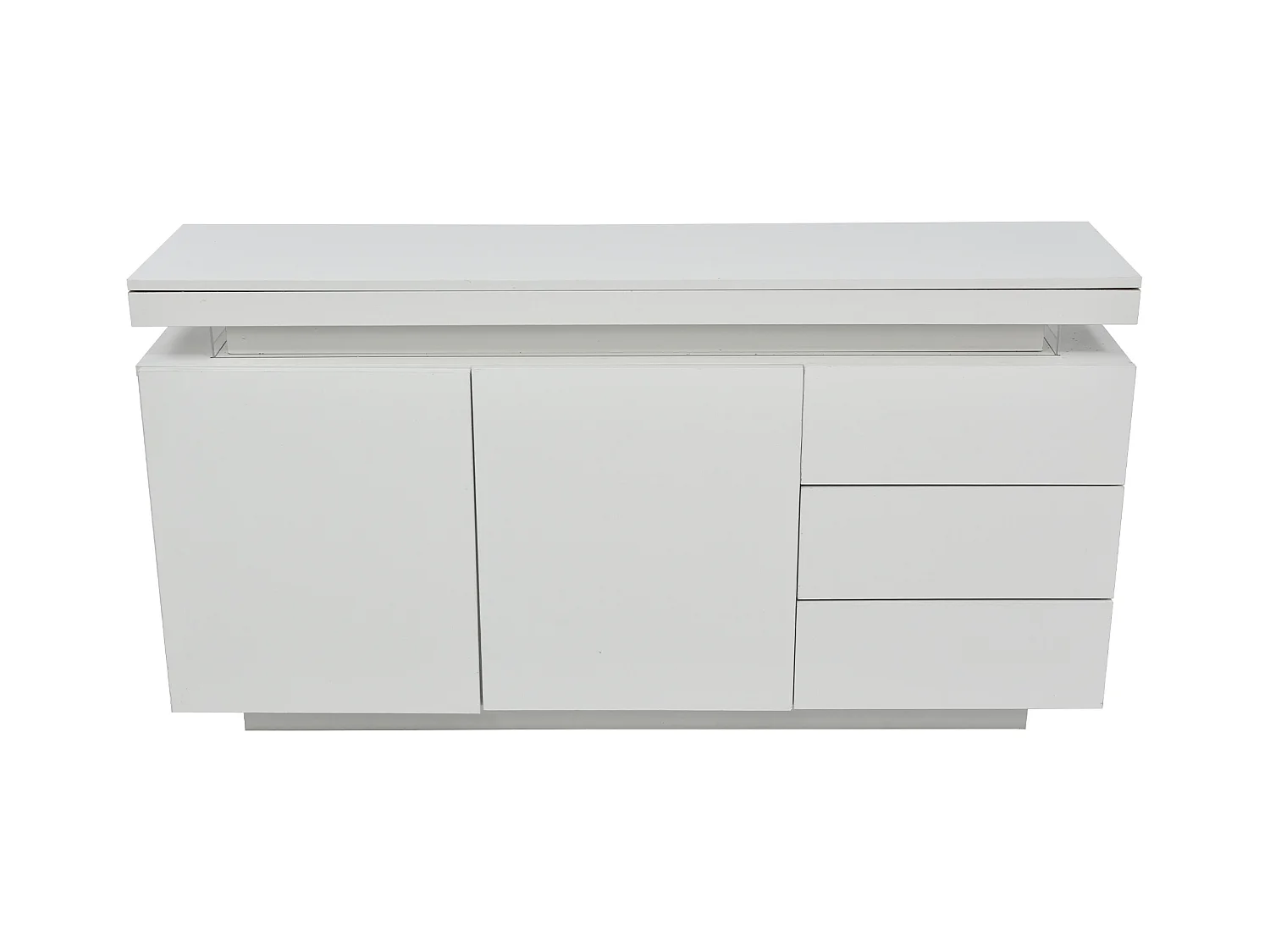 Buffet 140x35x72.5 cm salle à manger LED avec 2 portes 3 tiroirs - meuble de rangement - bois - blanc