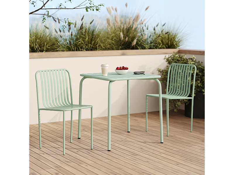 Table et chaises de jardin en métal vert 2 personnes - Yumi