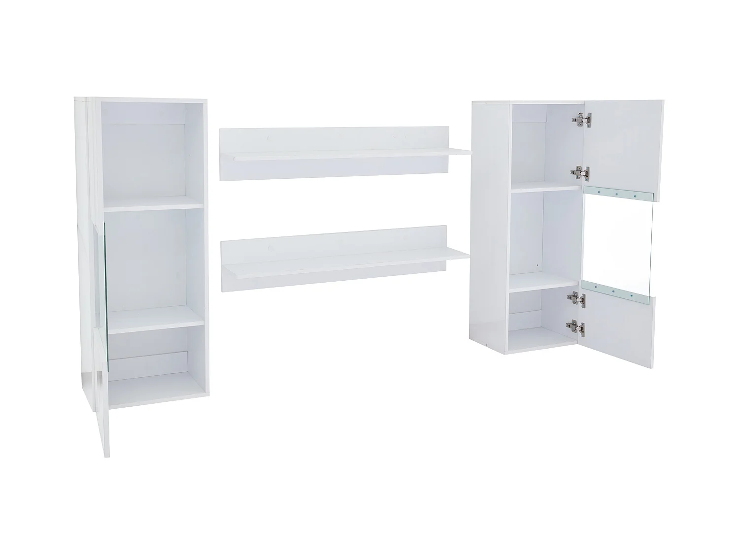 Meuble TV 40x29x105 cm avec 2 vitrines led et 2 étagères - décoration verre avec rangement - bois - blanc