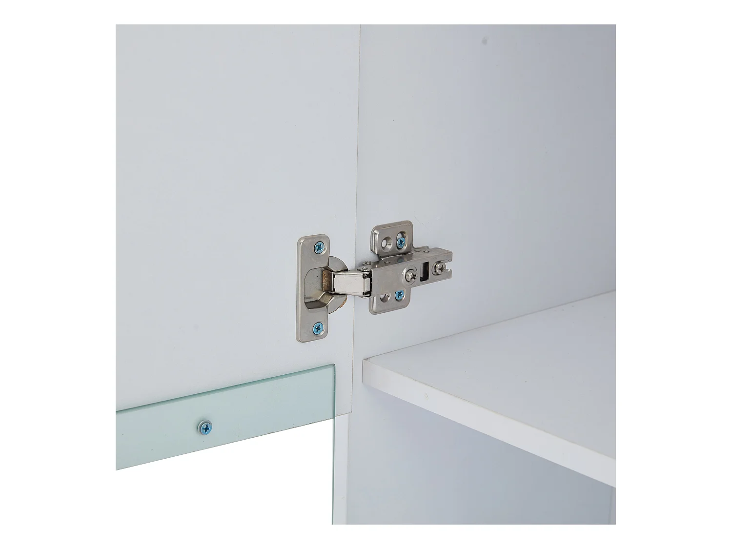 Meuble TV 40x29x105 cm avec 2 vitrines led et 2 étagères - décoration verre avec rangement - bois - blanc