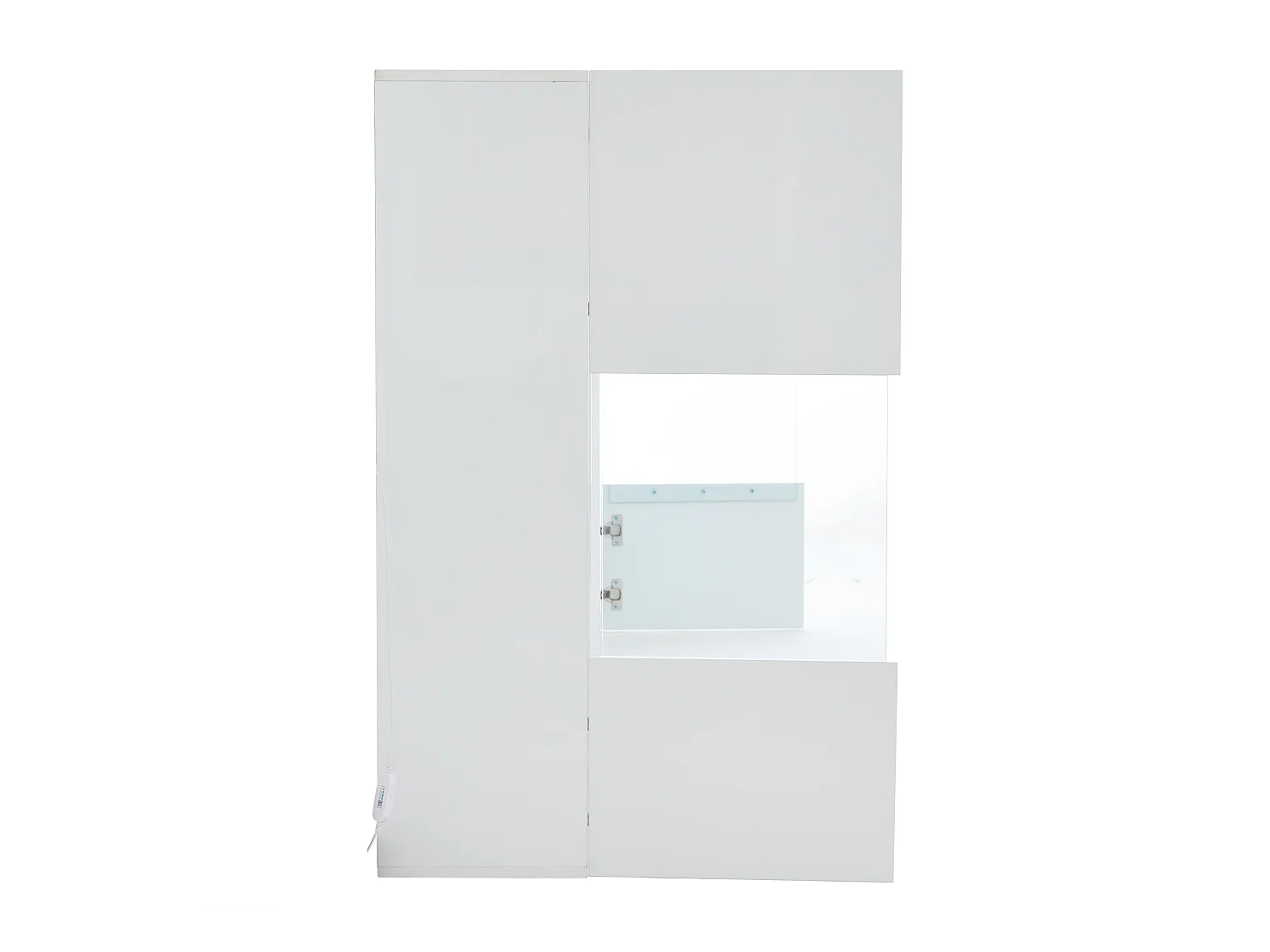 Meuble TV 40x29x105 cm avec 2 vitrines led et 2 étagères - décoration verre avec rangement - bois - blanc