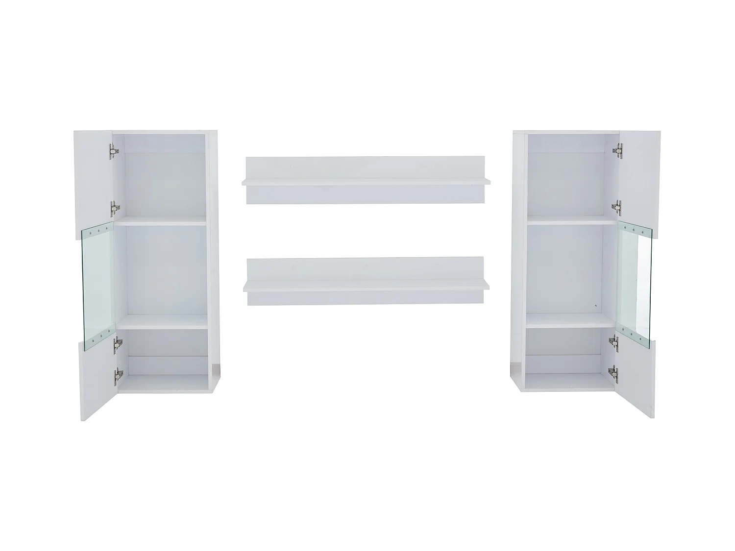 Meuble TV 40x29x105 cm avec 2 vitrines led et 2 étagères - décoration verre avec rangement - bois - blanc