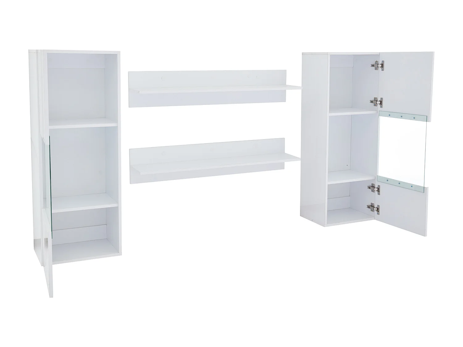 Meuble TV 40x29x105 cm avec 2 vitrines led et 2 étagères - décoration verre avec rangement - bois - blanc