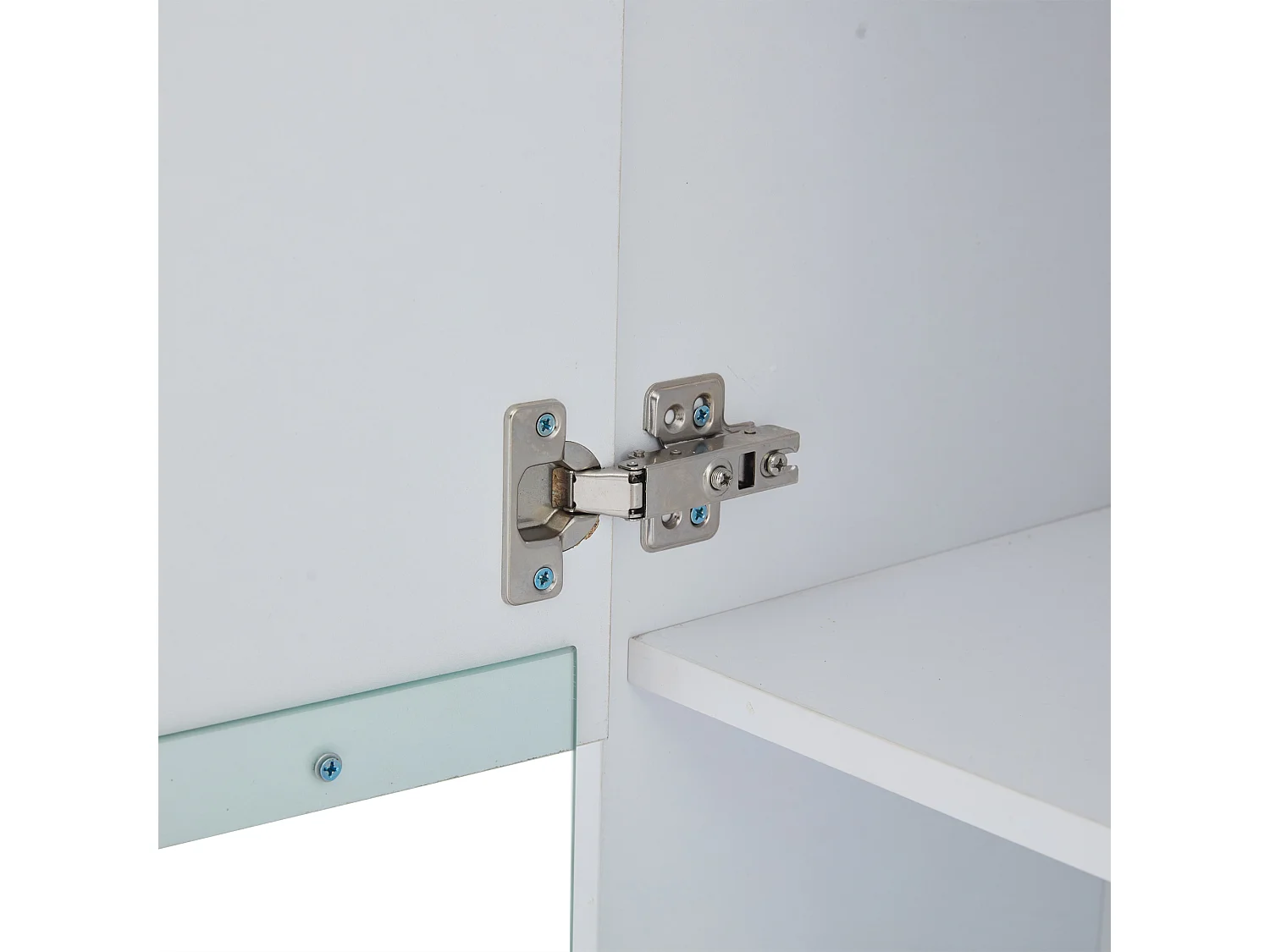 Meuble TV 40x29x105 cm avec 2 vitrines led et 2 étagères - décoration verre avec rangement - bois - blanc