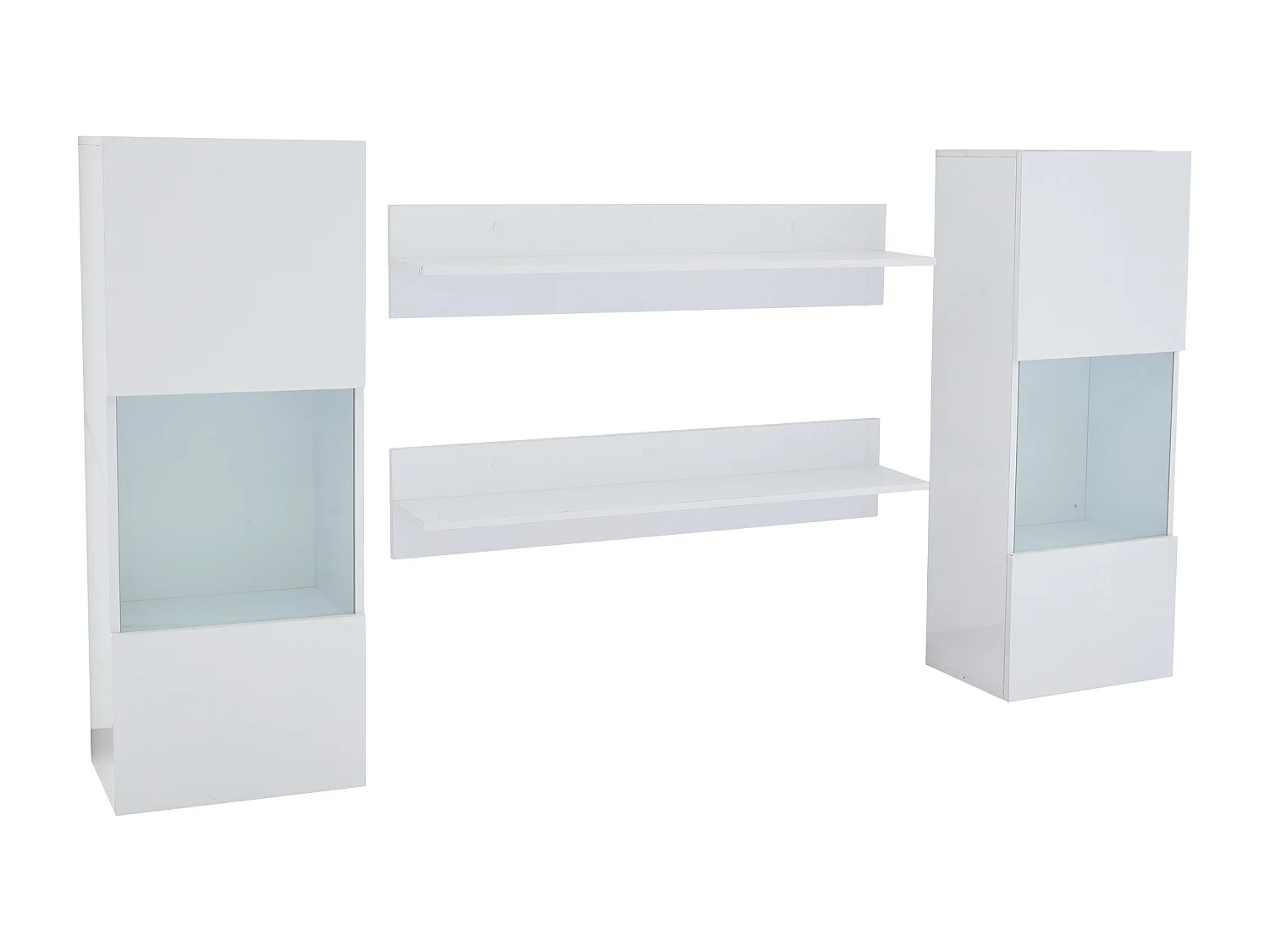 Meuble TV 40x29x105 cm avec 2 vitrines led et 2 étagères - décoration verre avec rangement - bois - blanc