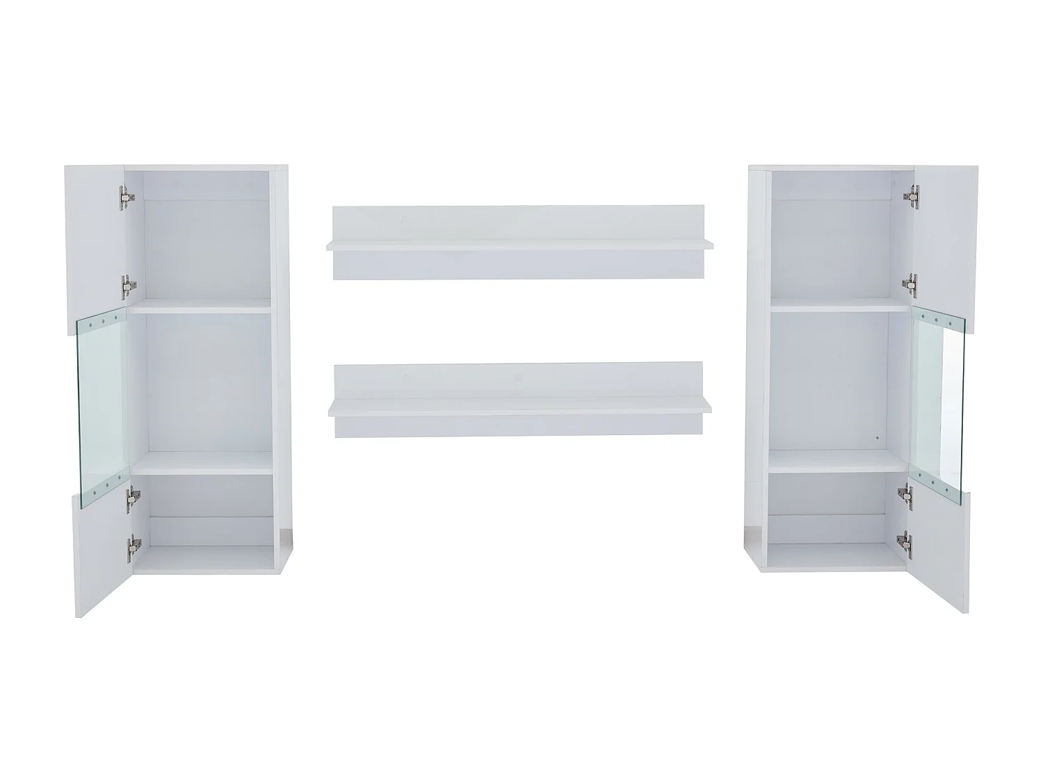 Meuble TV 40x29x105 cm avec 2 vitrines led et 2 étagères - décoration verre avec rangement - bois - blanc