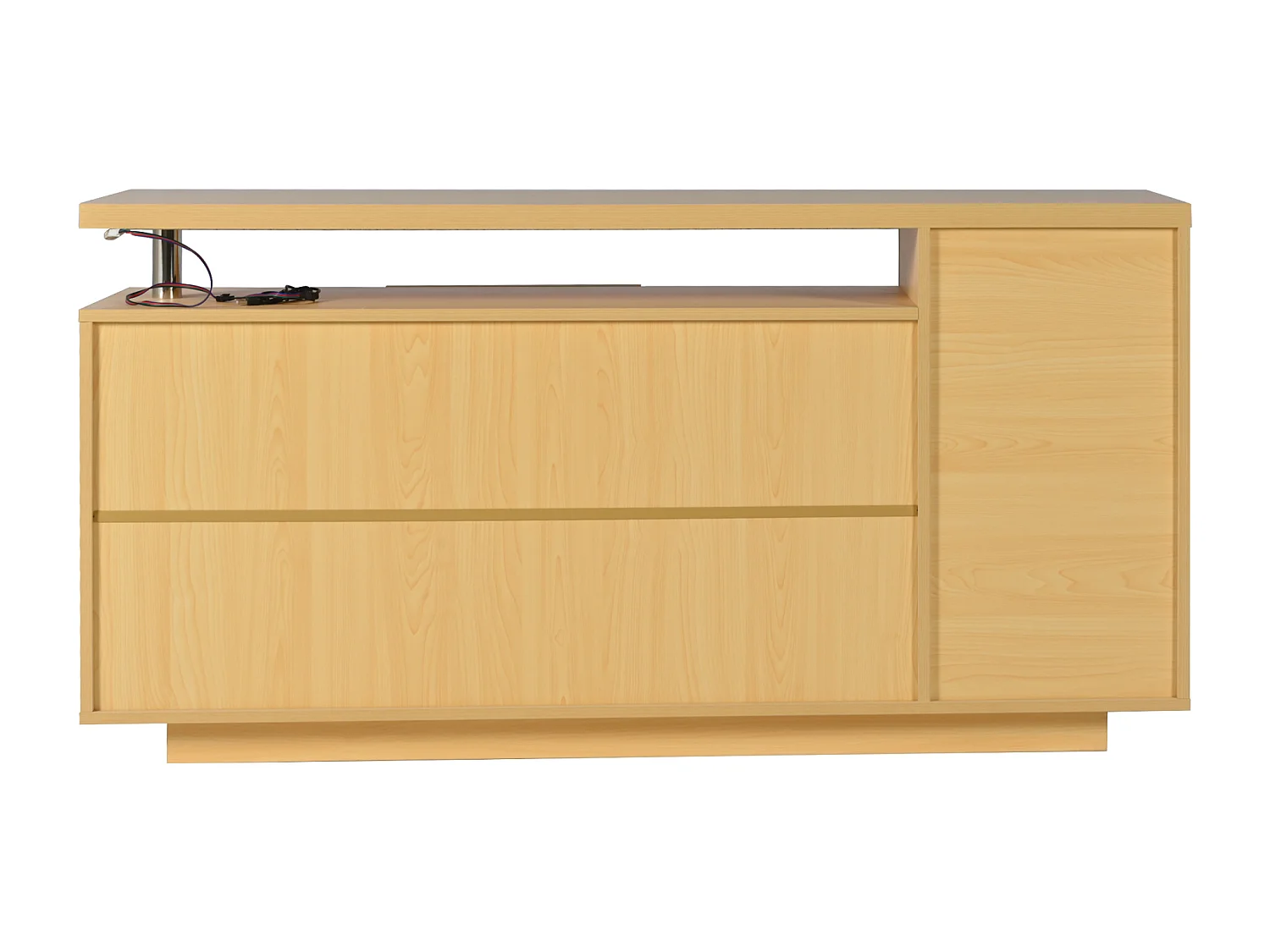 Buffet 140x40x70 cm LED avec 2 portes 3 tiroirs et rangement ouvert - meuble de rangement en bois - blanc