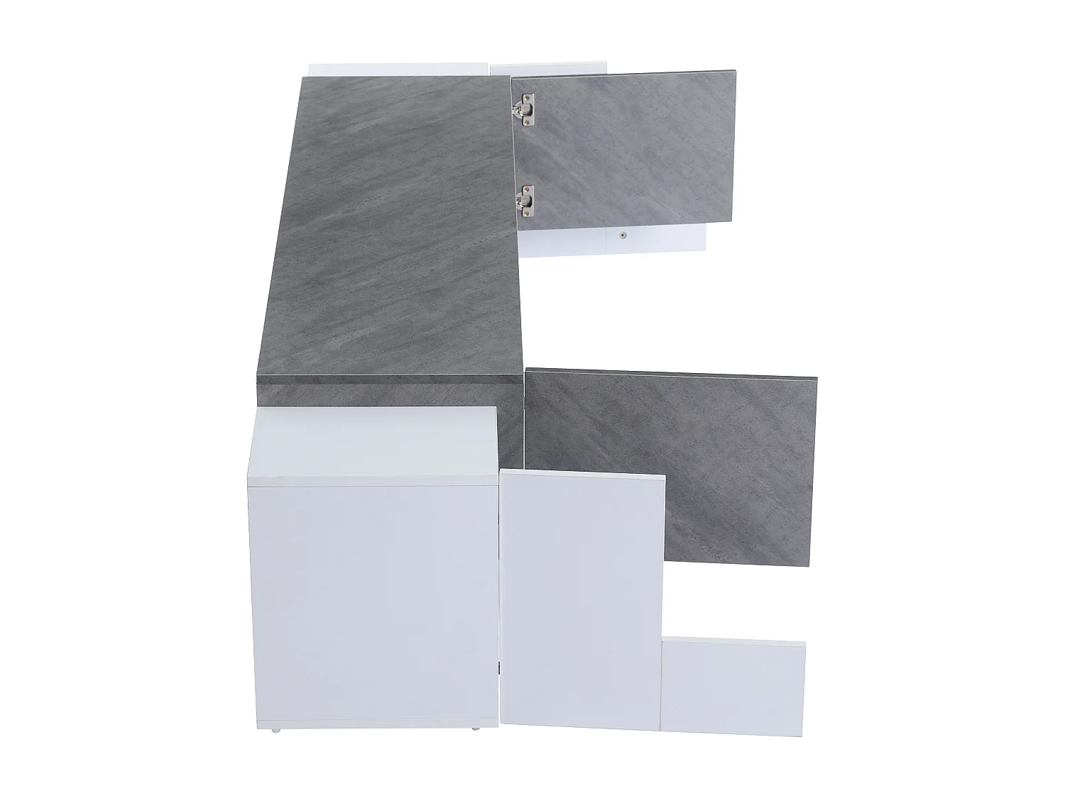 Meuble TV 180x40x46.5 cm LED salon avec 4 portes espace de rangement ouvert - verre décoratif - bois - blanc et gris