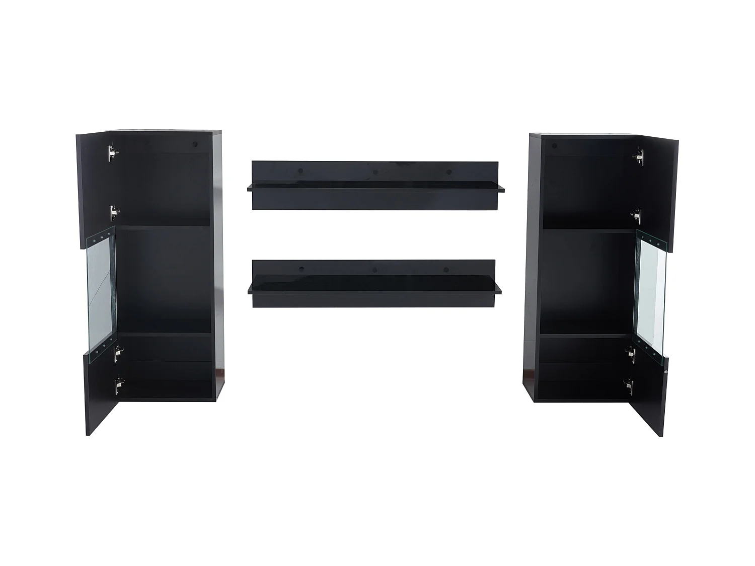 Mur TV avec avec 2 vitrines led et 2 étagères - décoration verre avec rangement - bois - noir (40x29x105 cm)