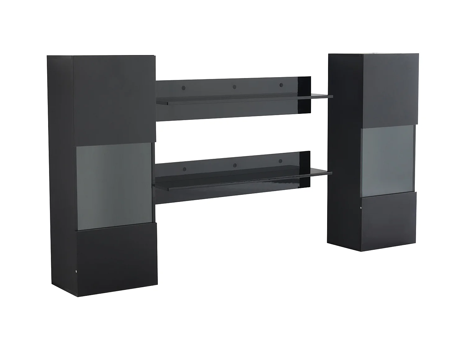 Mur TV avec avec 2 vitrines led et 2 étagères - décoration verre avec rangement - bois - noir (40x29x105 cm)