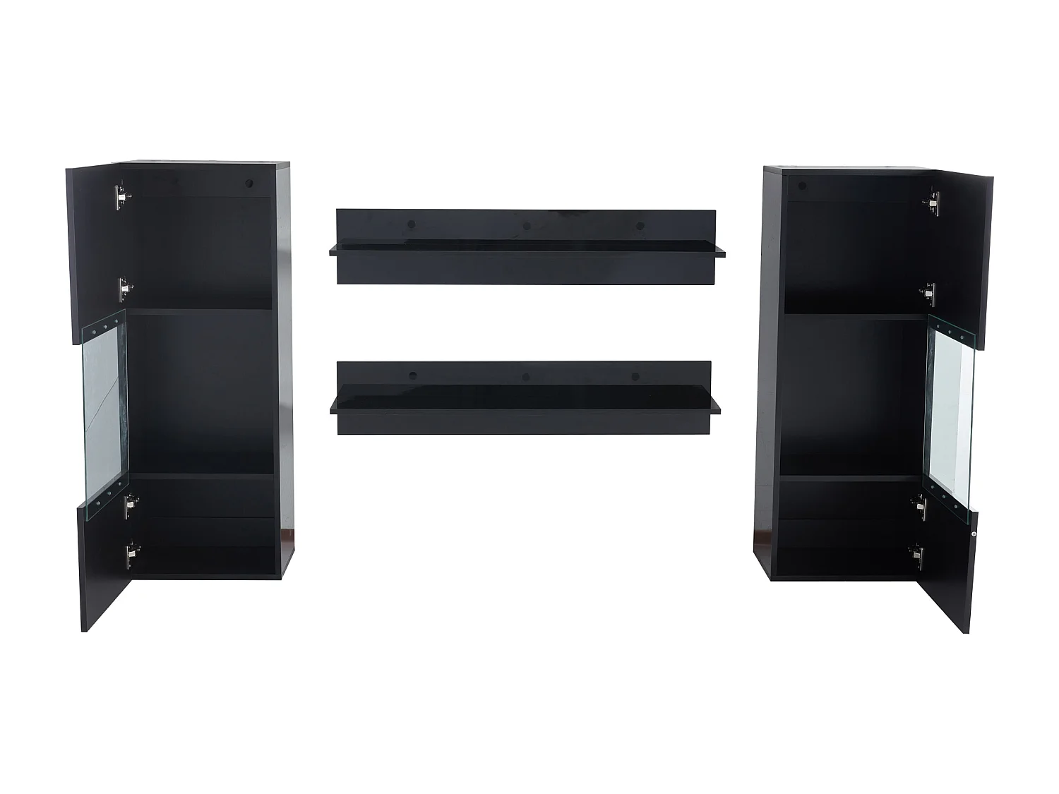 Meuble TV 40x29x105 cm avec 2 vitrines led et 2 étagères - décoration verre avec rangement - bois - noir