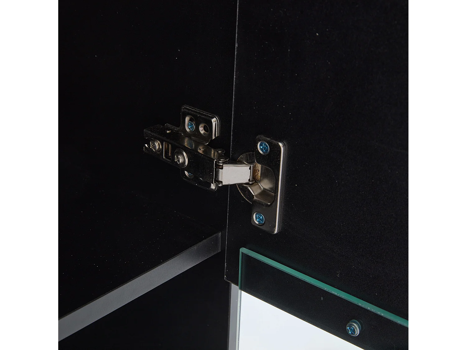 Meuble TV 40x29x105 cm avec 2 vitrines led et 2 étagères - décoration verre avec rangement - bois - noir