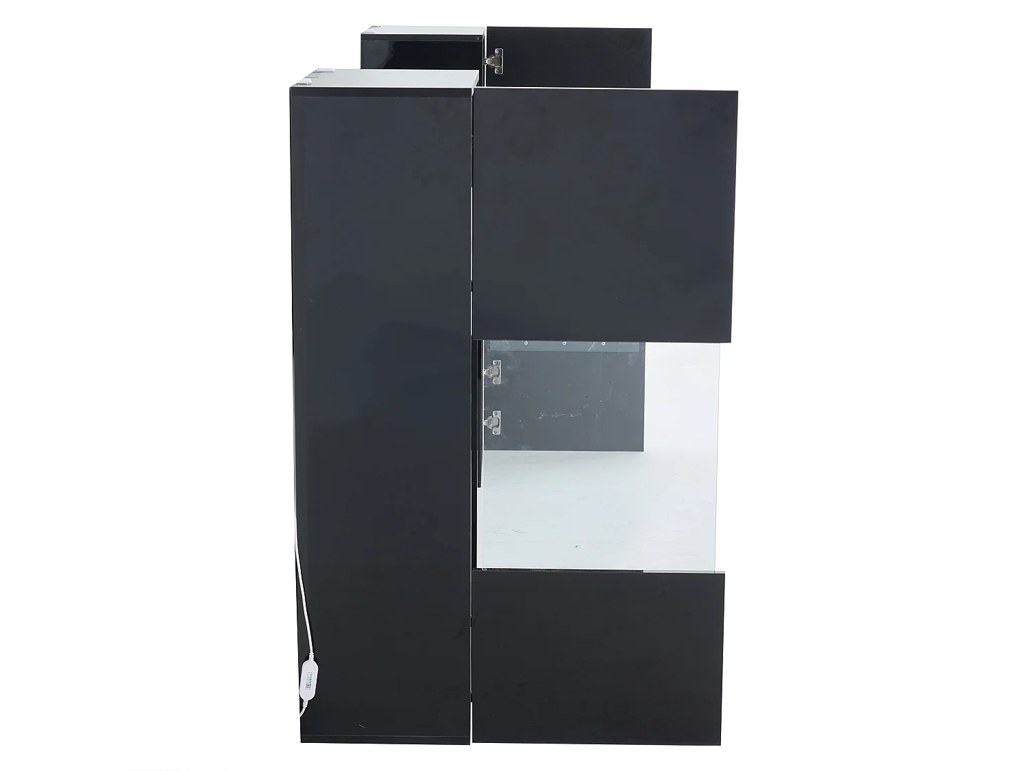 Meuble TV 40x29x105 cm avec 2 vitrines led et 2 étagères - décoration verre avec rangement - bois - noir
