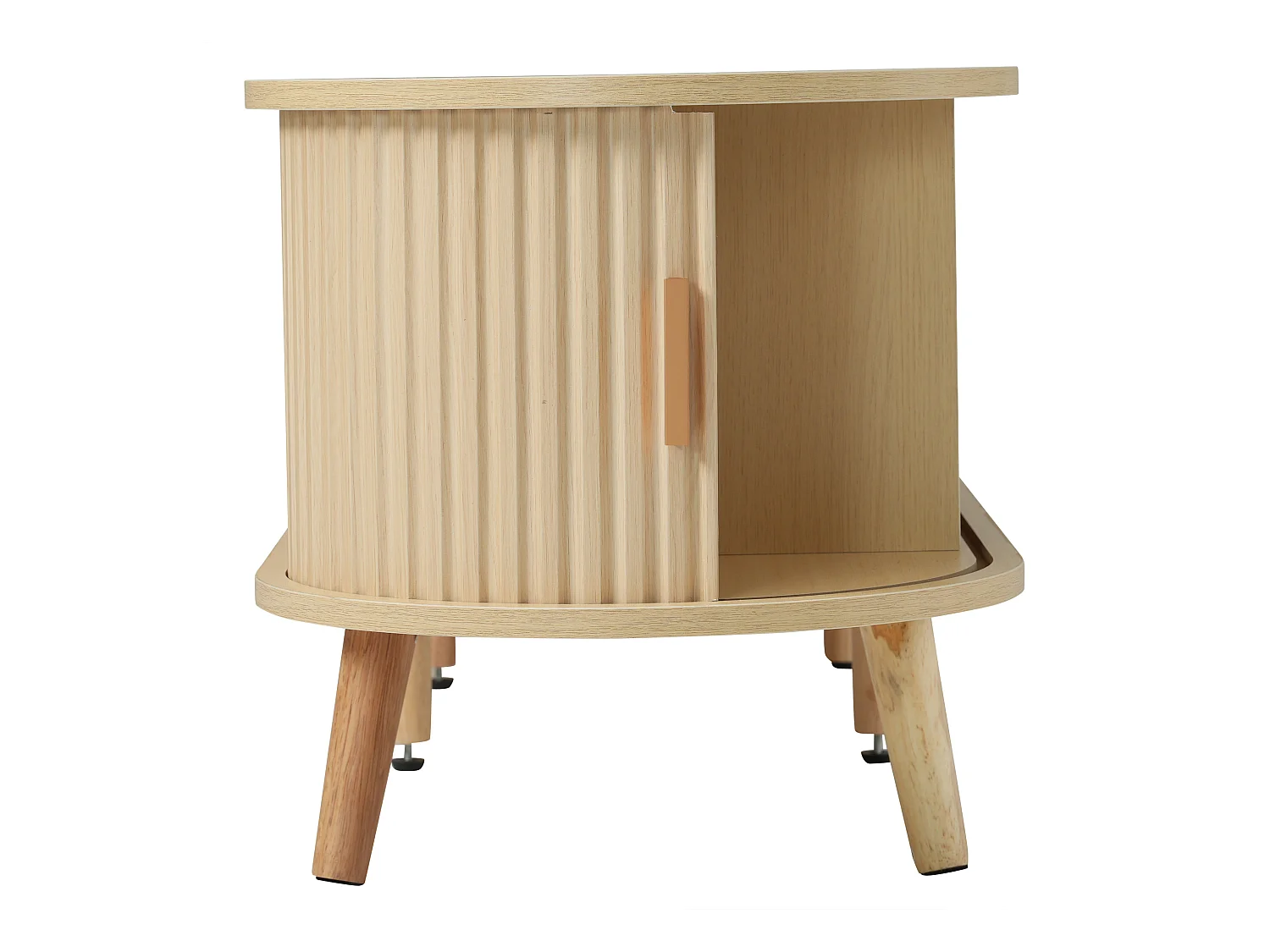 Meuble tv salon avec 2 tiroirs et rangement ouvert - plateau ovale mdf - chêne (175x40x42cm)