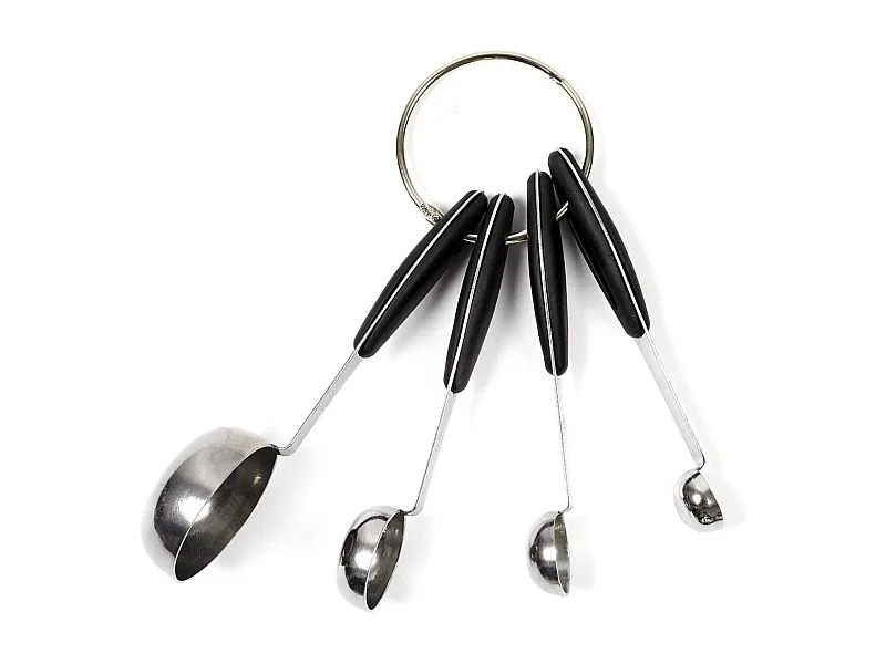 Set de 4 cuillères mesure en acier inoxydable et manches en caoutchouc