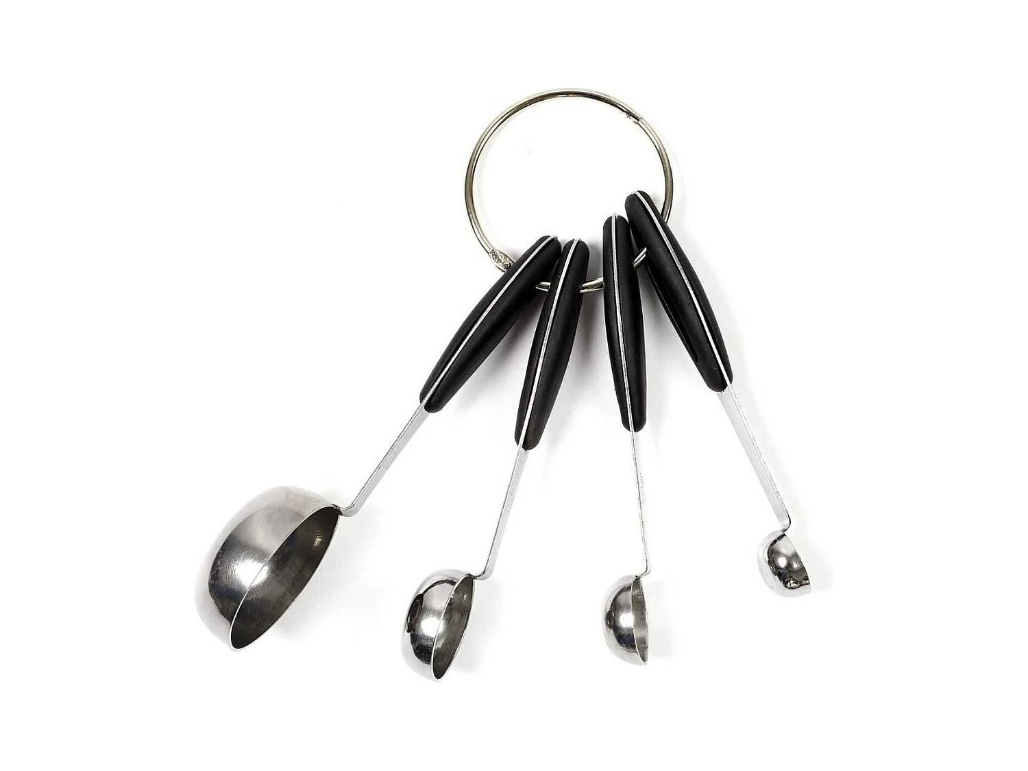 Set de 4 cuillères mesure en acier inoxydable et manches en caoutchouc