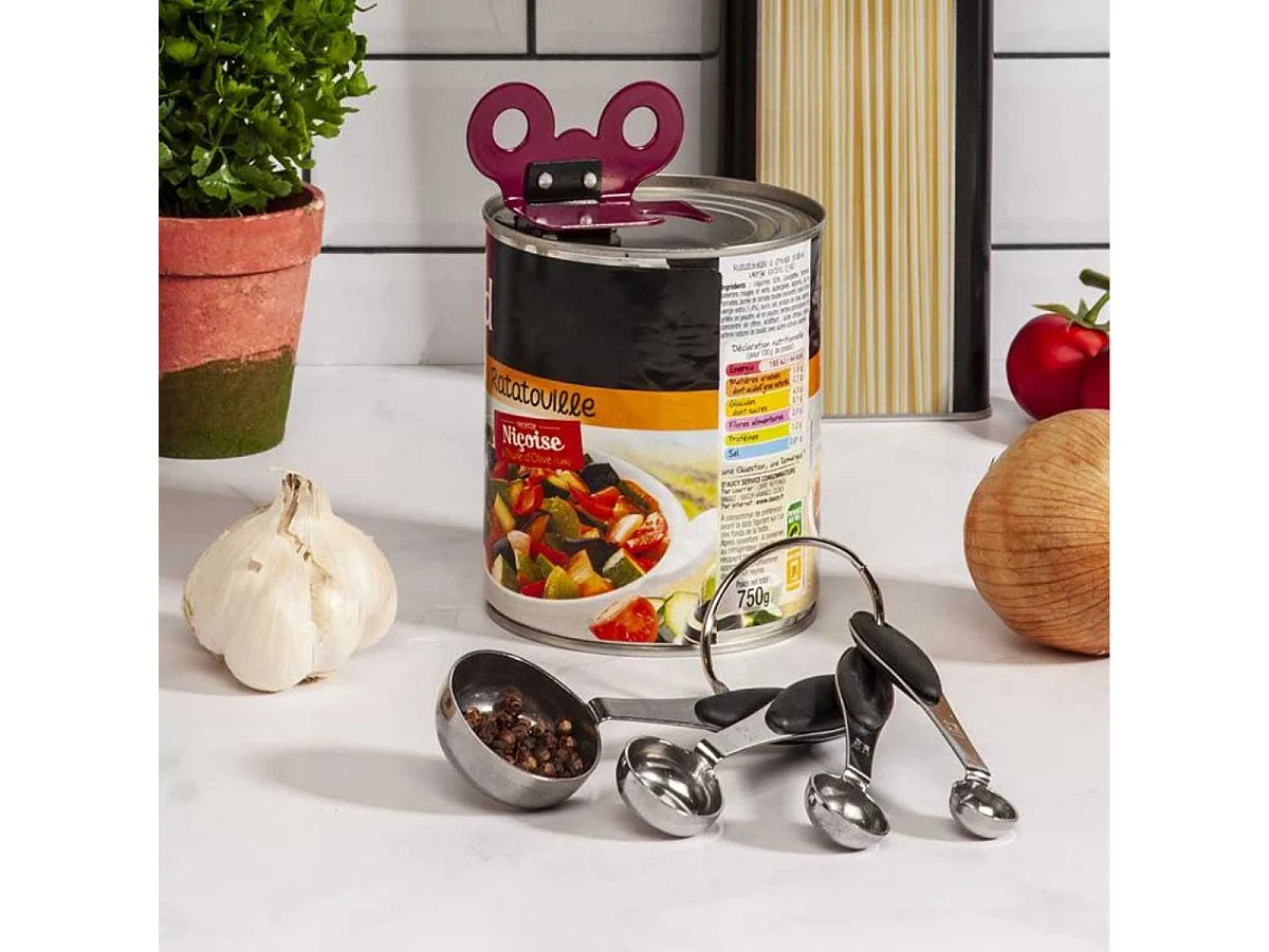 Set de 4 cuillères mesure en acier inoxydable et manches en caoutchouc