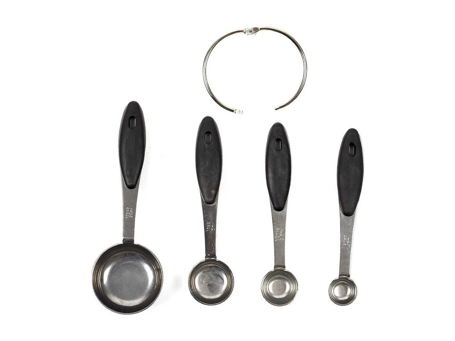 Set de 4 cuillères mesure en acier inoxydable et manches en caoutchouc